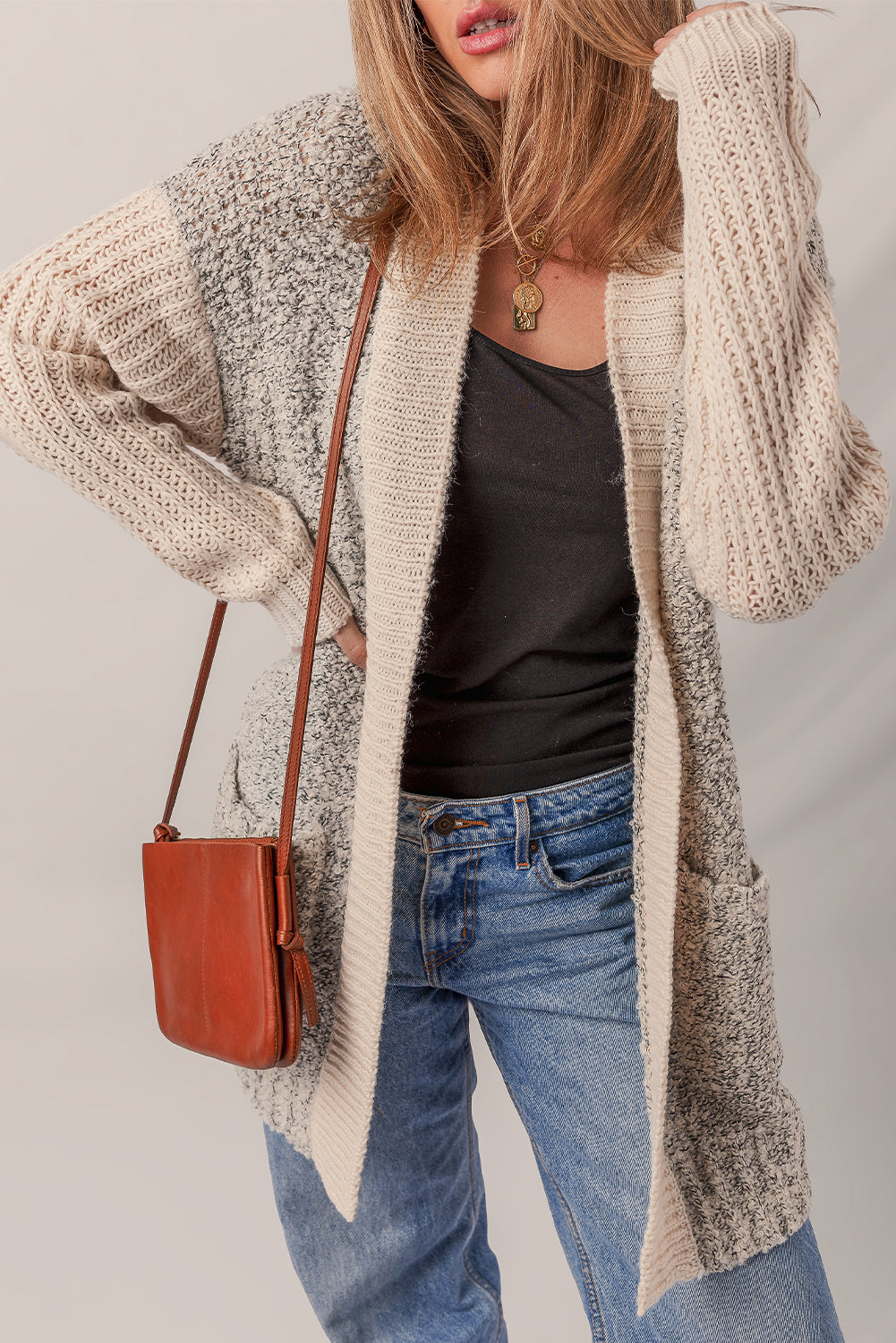 Color Block Open Front Cardigan