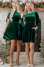 Emerald Green Velvet Mini Dress Puff Sleeves