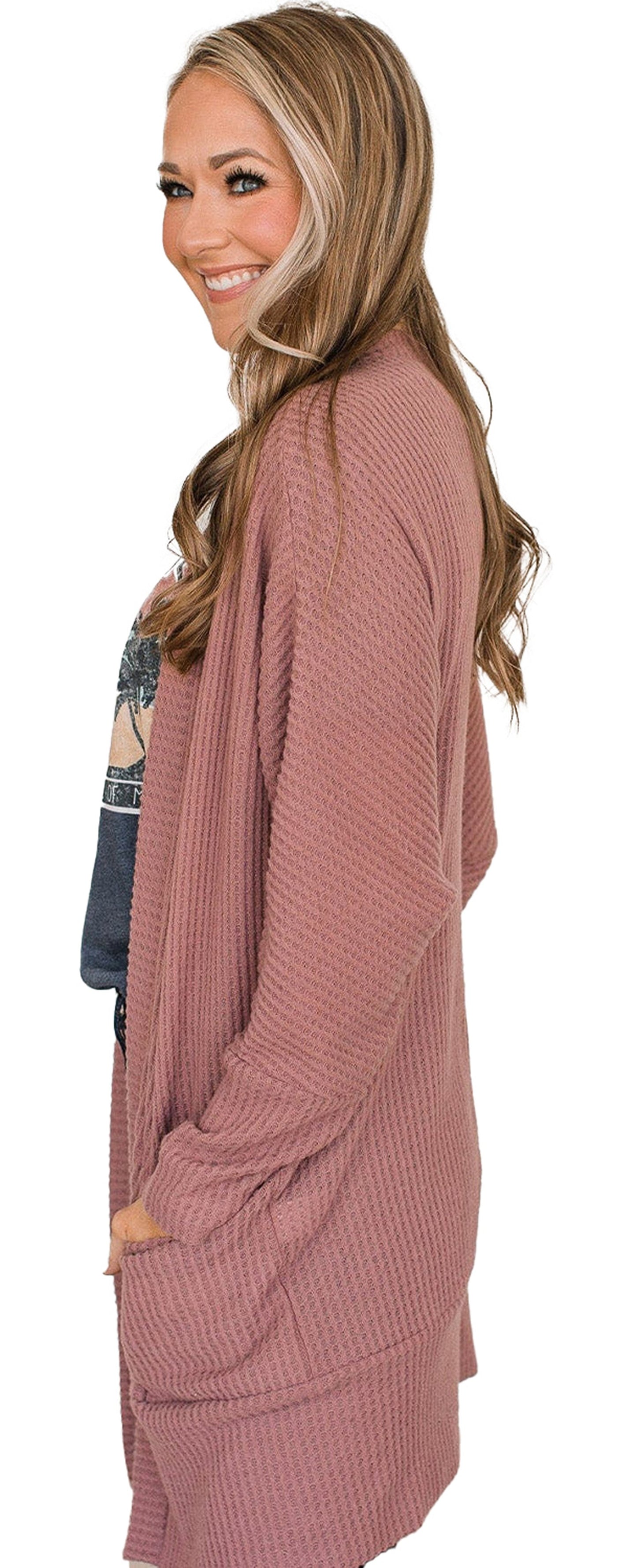 Mineral Red Waffle Knit Cardigan