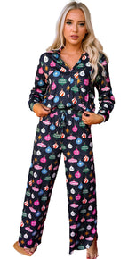 Navy Blue Christmas Pajama Set For Women