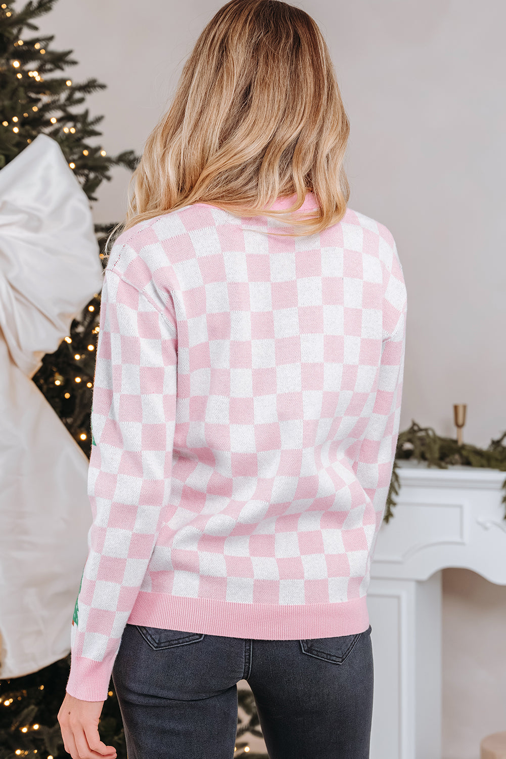 Pink Checkered Christmas Cardigan