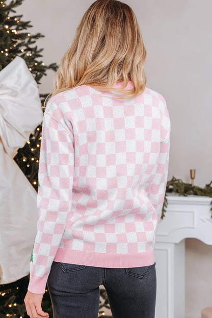 Pink Checkered Christmas Cardigan