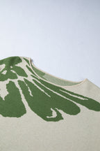 Green Flower Pattern Sweater For Women