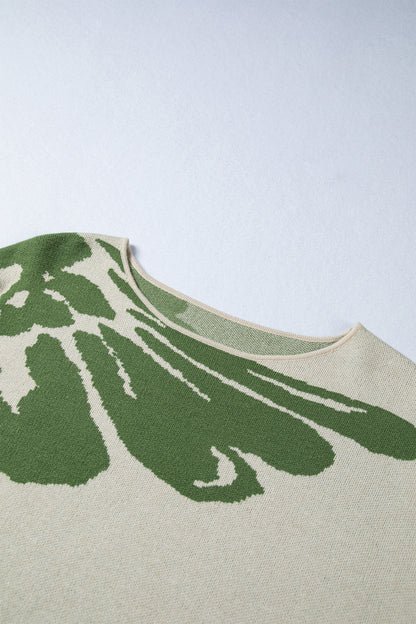 Green Flower Pattern Sweater For Women