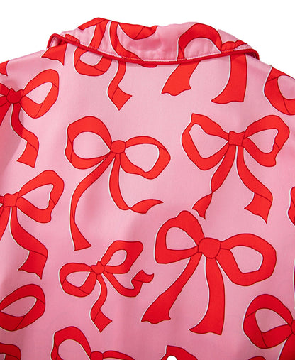 Pink Bow Print Pajama Set For Cozy Nights