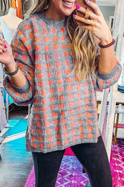 Pink Checkered Oversized Sweater