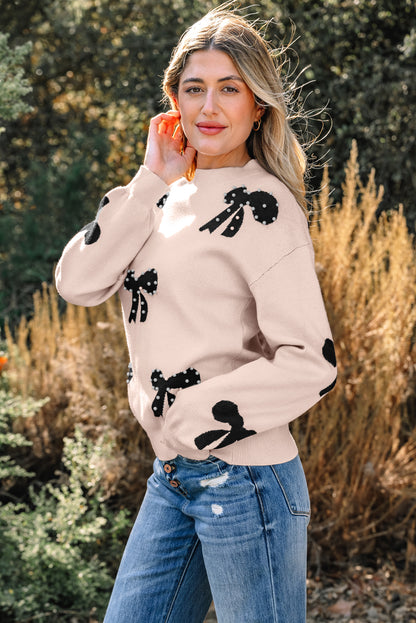 Pearl Embellished Bow Sweater For Chic Style