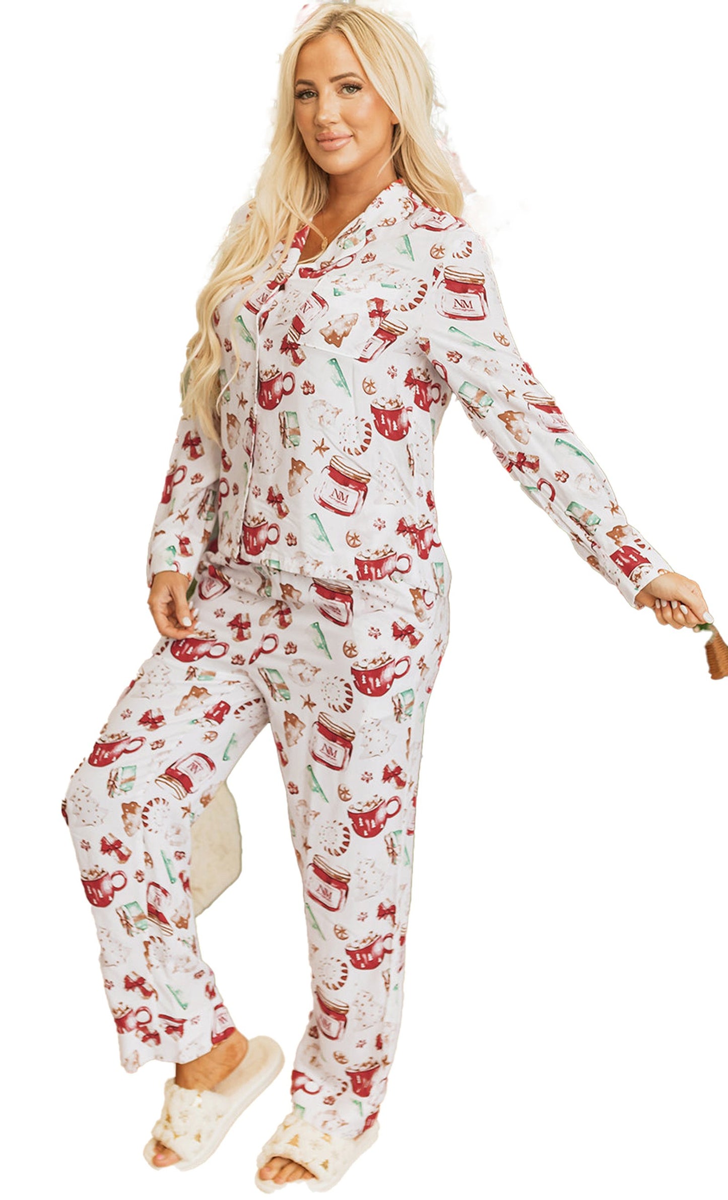 White Christmas Pajama Set For Cozy Nights