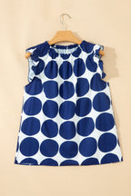 Rose Polka Dot Print Frilled Round Neck Shift Tank Top