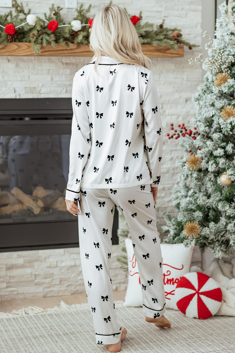 White Bows Print Sleepwear Set
