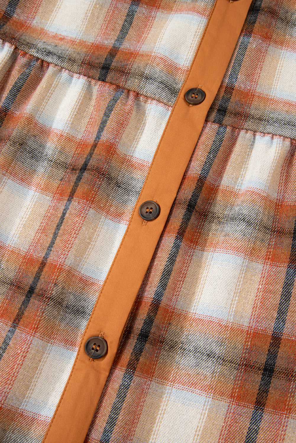 Khaki Plaid Tunic Dress Button Front