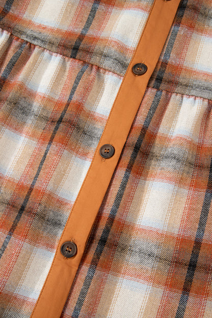 Khaki Plaid Tunic Dress Button Front