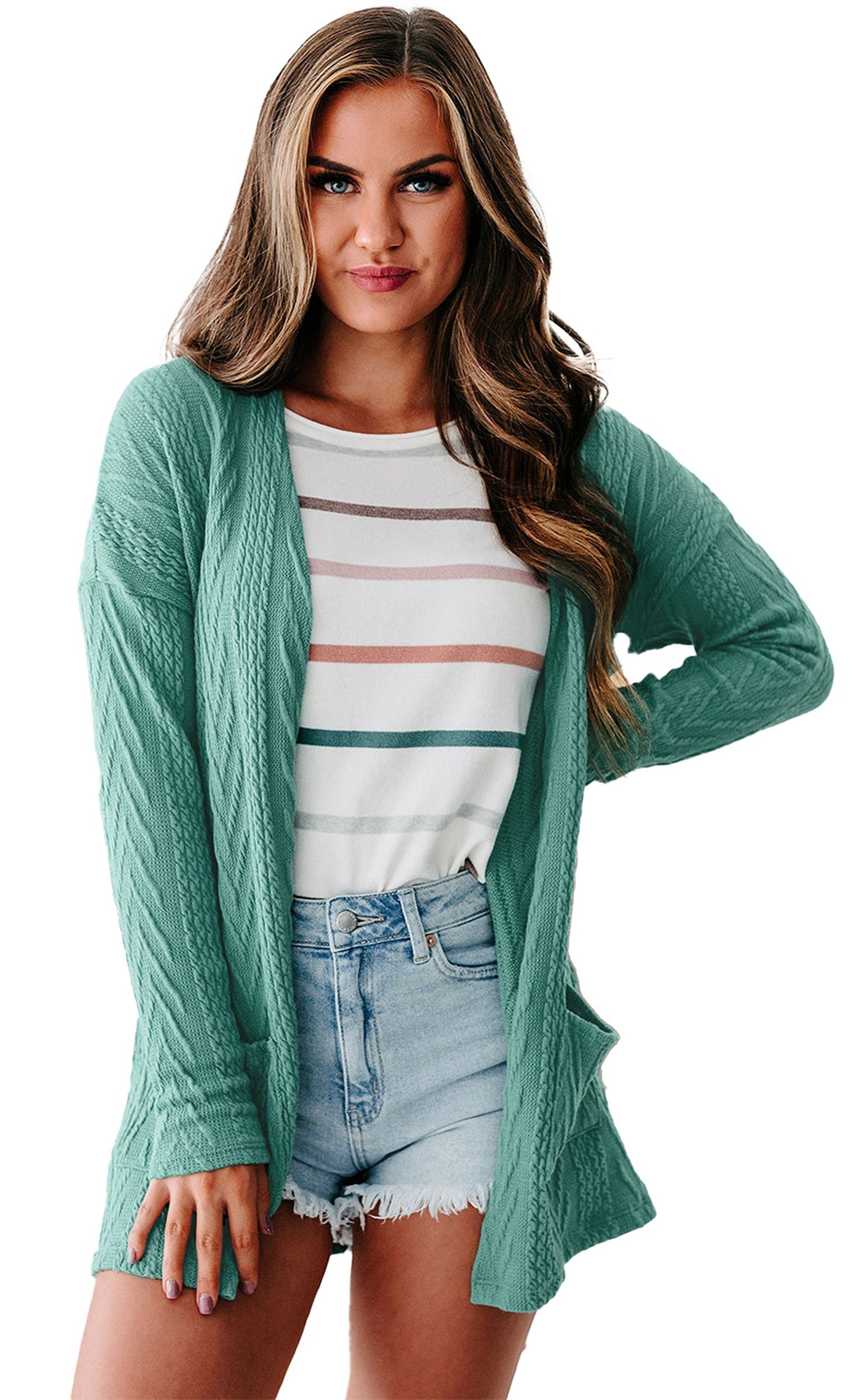 Solid Textured Open Front Cardigan