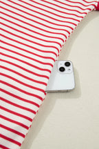 Green Stripe Quarter Zip Polo Collar T Shirt Dress with Pockets