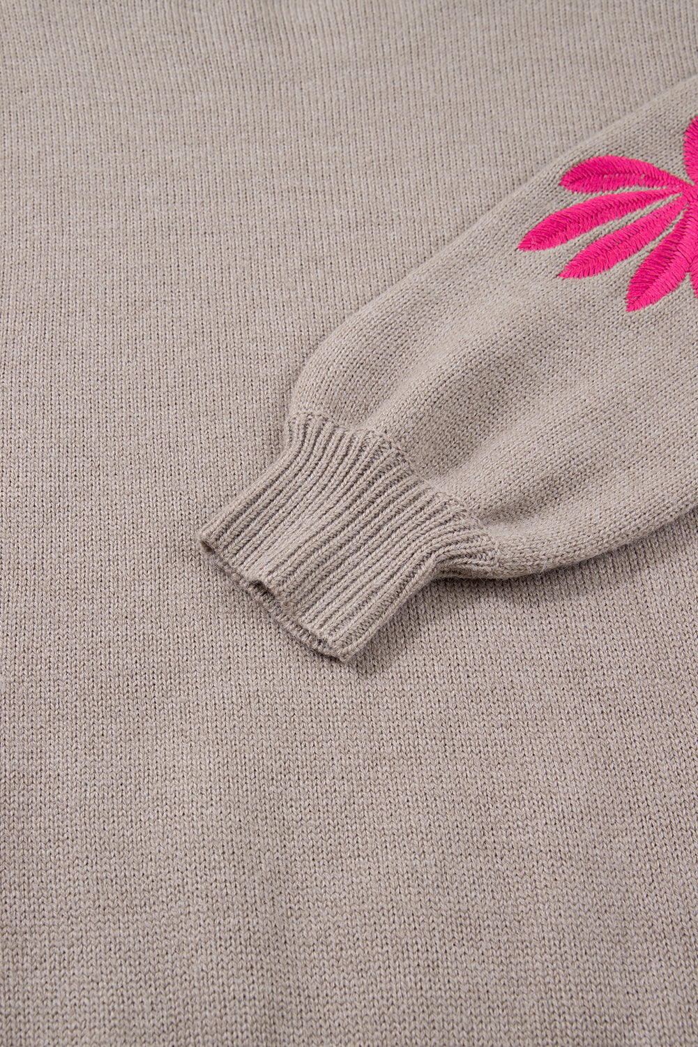 Beige Embroidered Floral Sweater