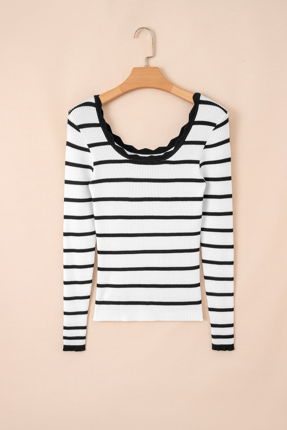 Black And White Striped Scalloped Sweater