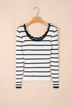 Black And White Striped Scalloped Sweater