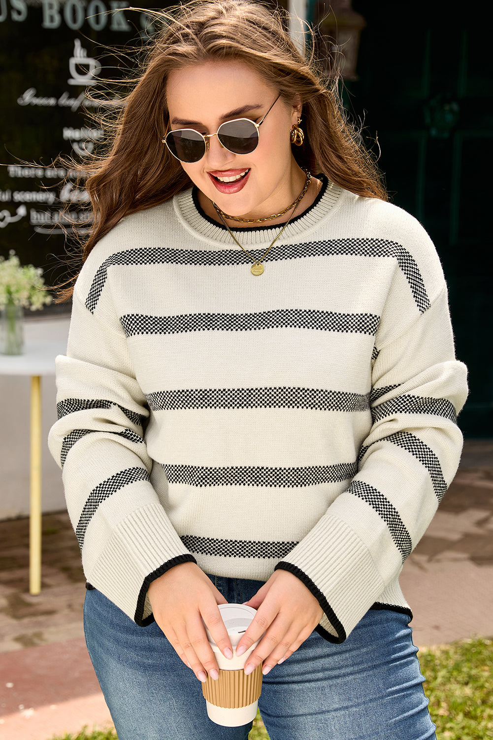 Plus Size Apricot Stripe Sweater