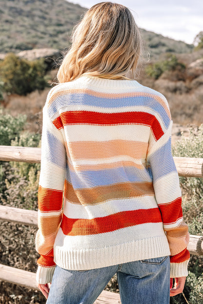 Pink Striped Colorblock Sweater