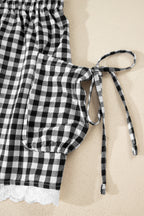 Black Gingham Lace Trim Shorts with Pouch Pockets