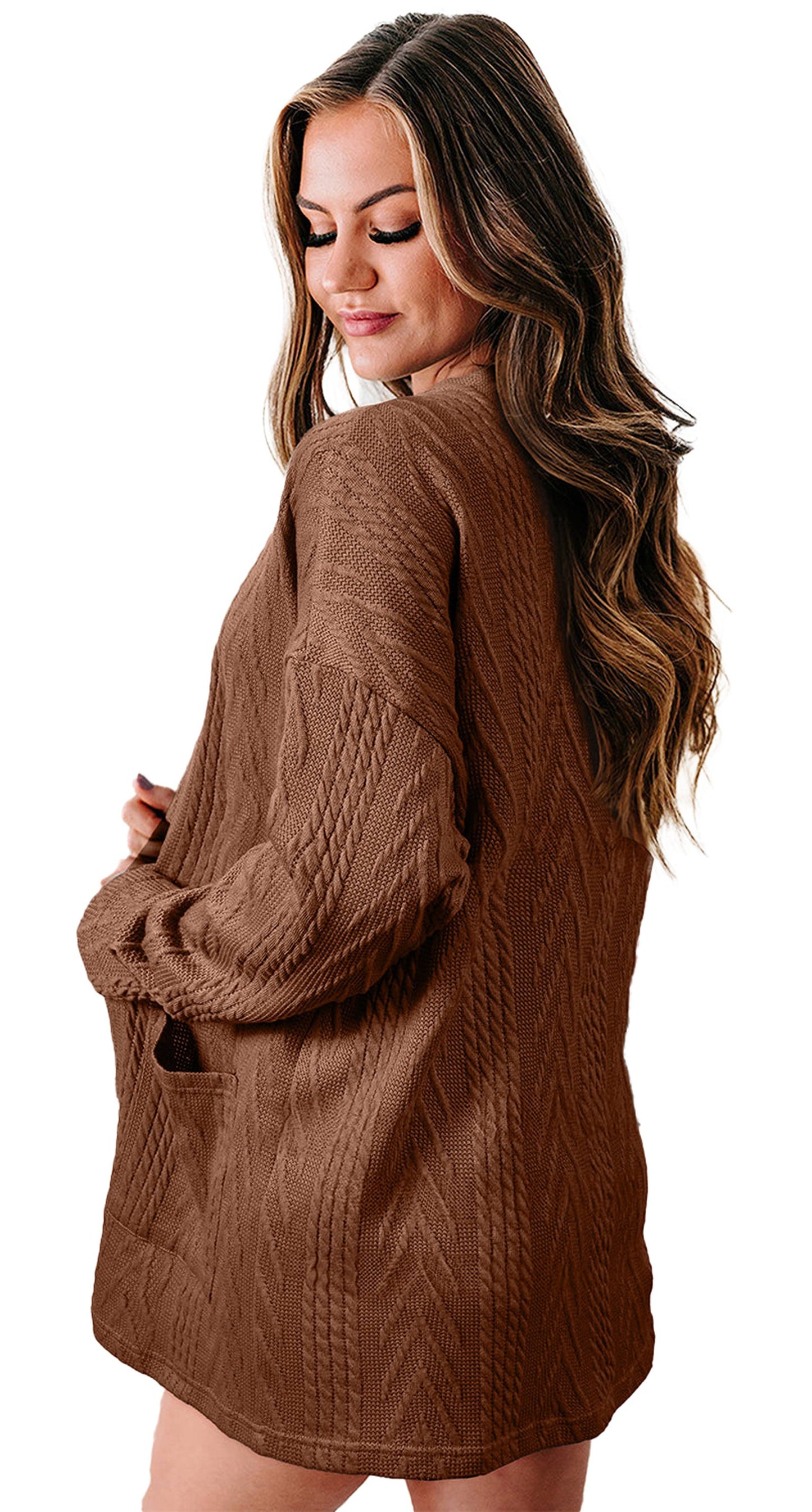 Solid Textured Open Front Cardigan