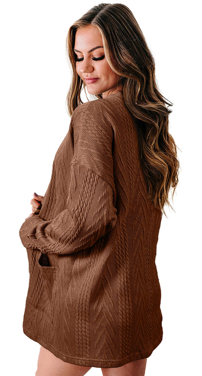 Solid Textured Open Front Cardigan