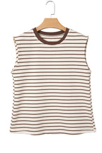 Camiseta sin mangas holgada con cuello redondo y ribete de canalé a rayas rojas