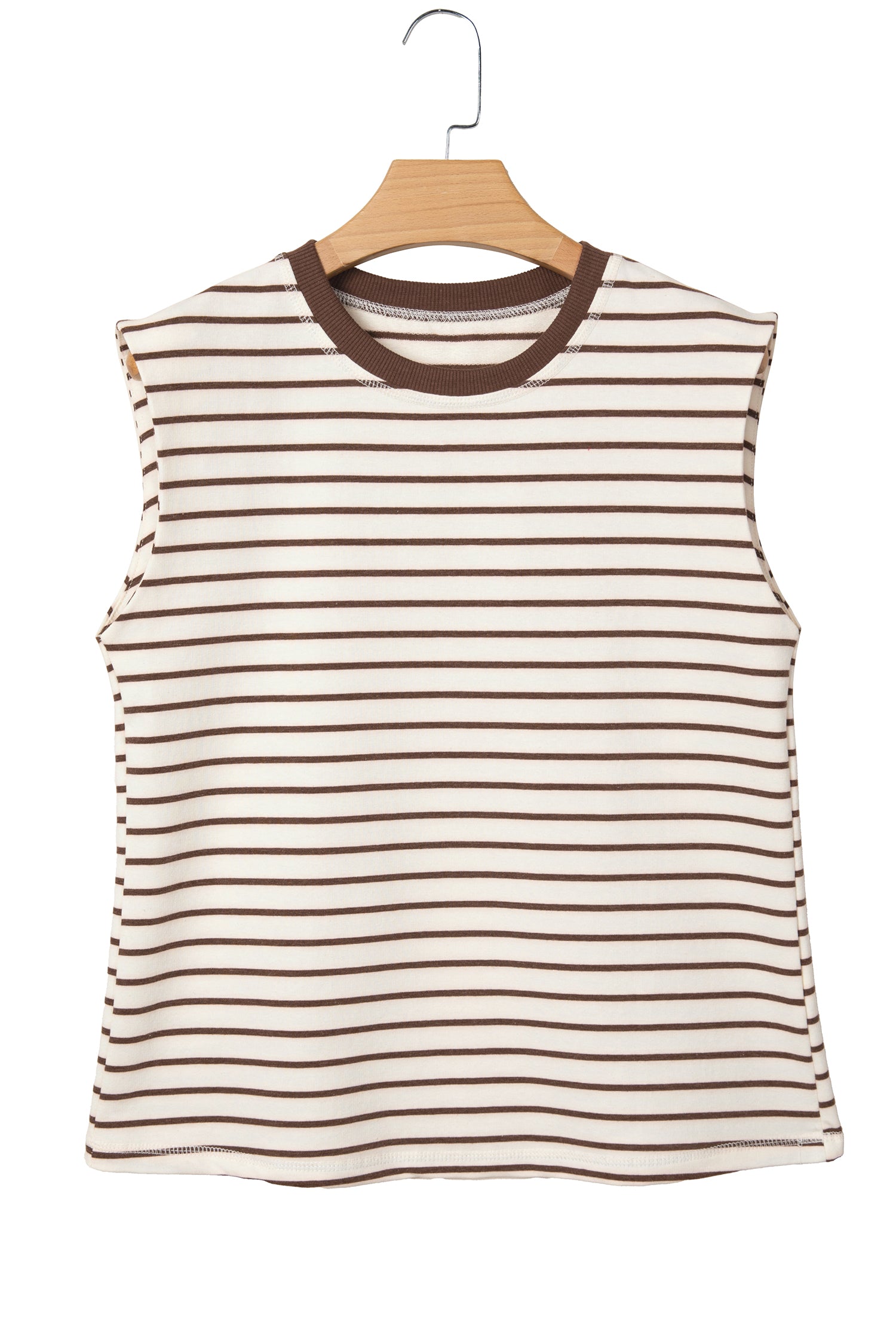 Camiseta sin mangas holgada con cuello redondo y ribete de canalé a rayas rojas