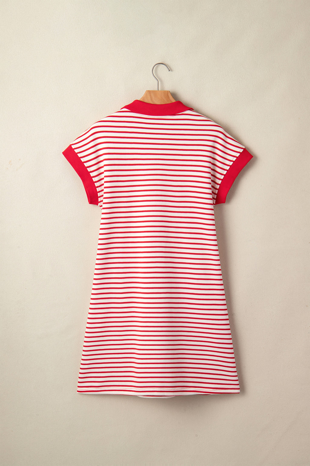 Green Stripe Quarter Zip Polo Collar T Shirt Dress with Pockets