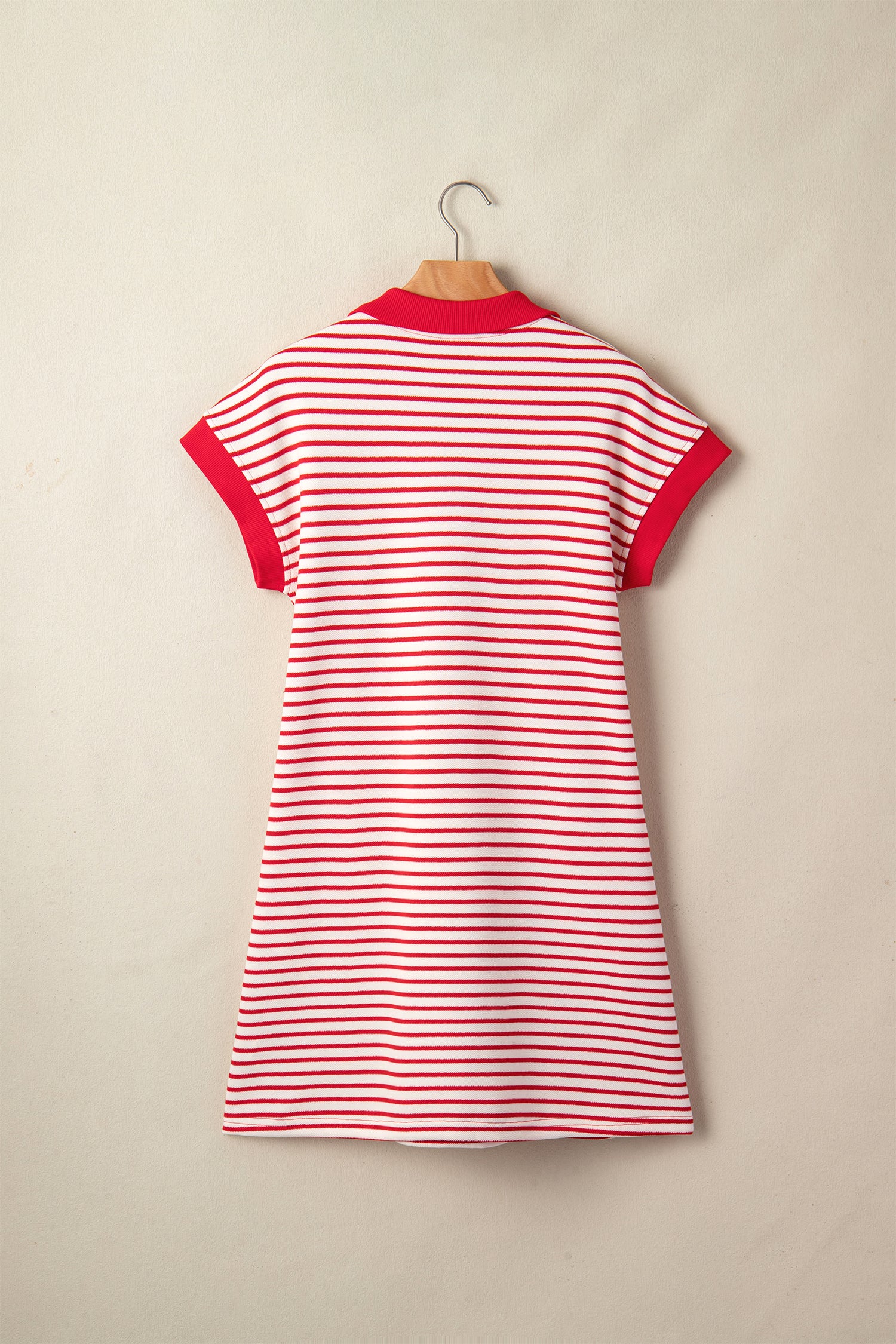 Green Stripe Quarter Zip Polo Collar T Shirt Dress with Pockets