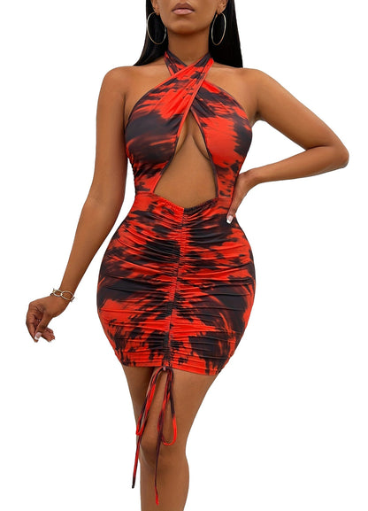 Sexy Tie Dye Halter Mini Dress