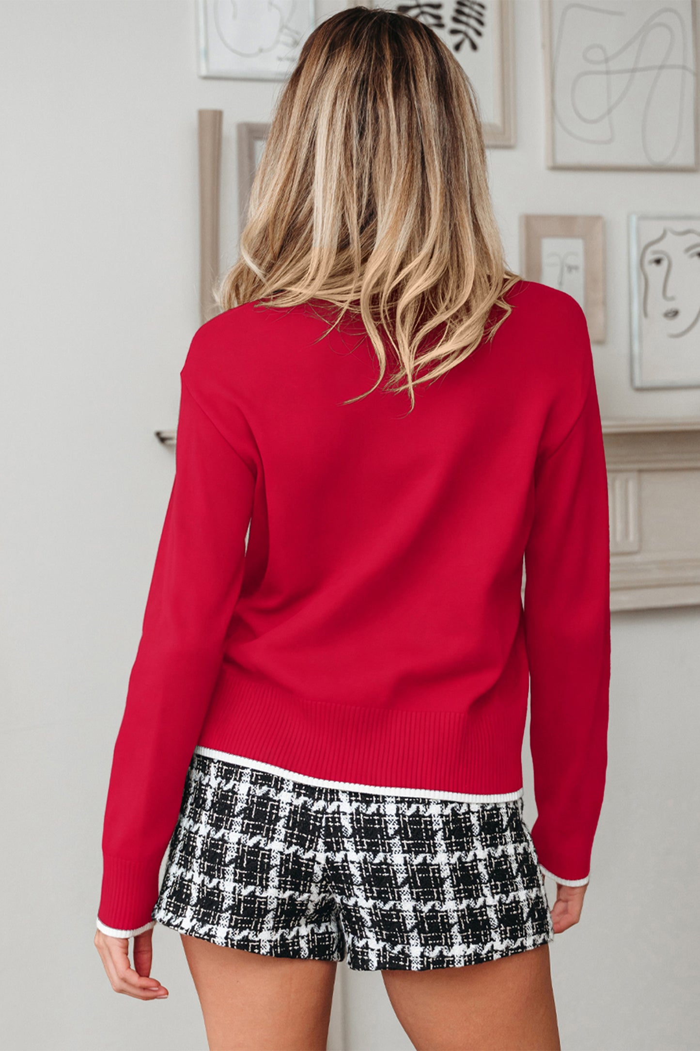 Red Bow Accent Holiday Sweater