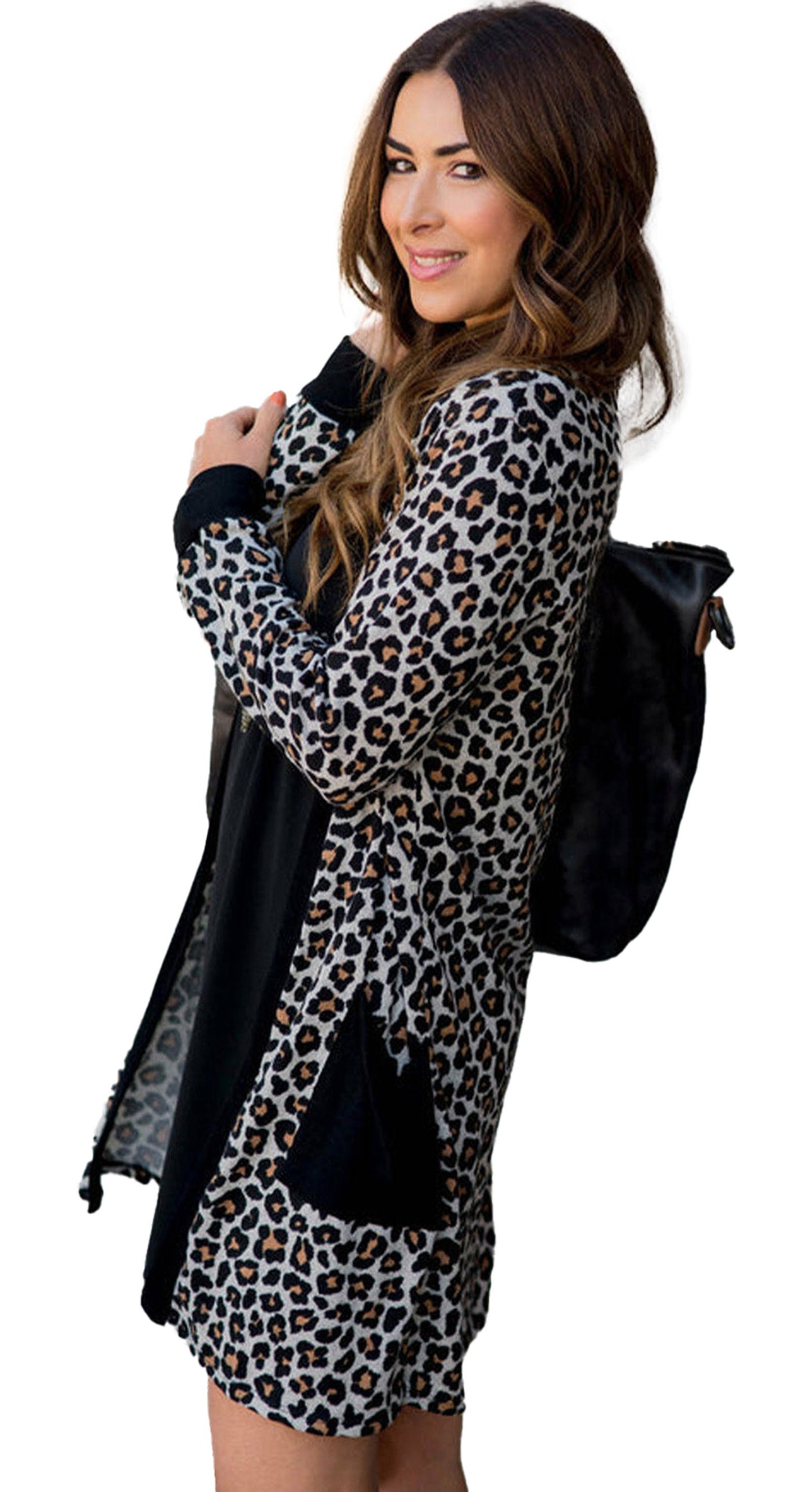 Black Leopard Open Front Cardigan