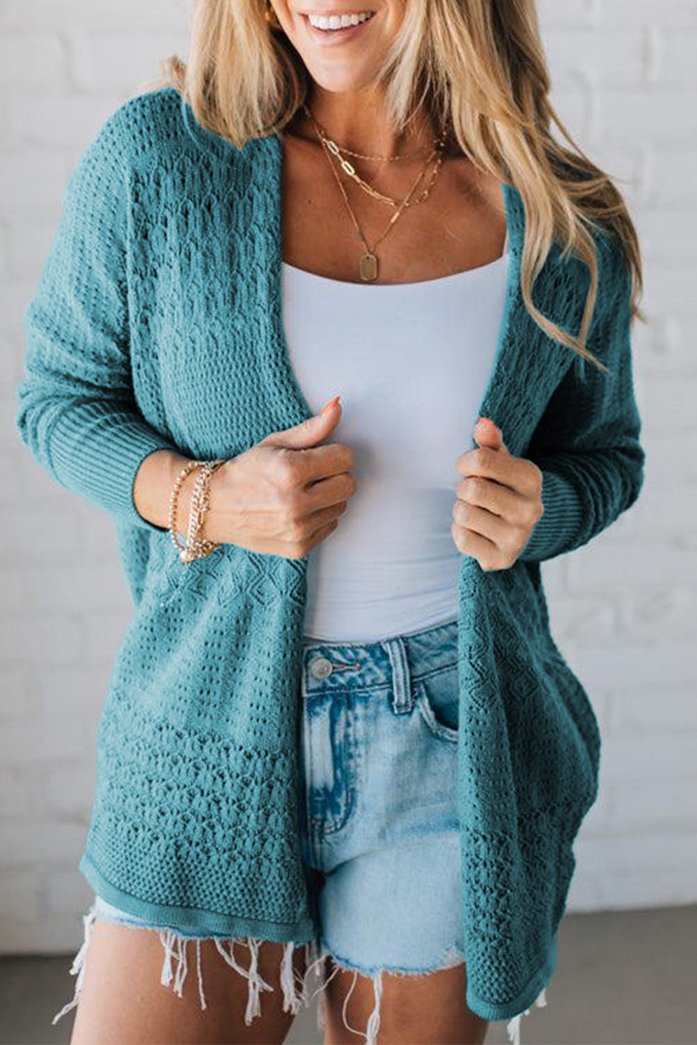 Open Front Knit Cardigan For Women