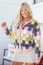 Multicolor Checkered Cardigan Sweater