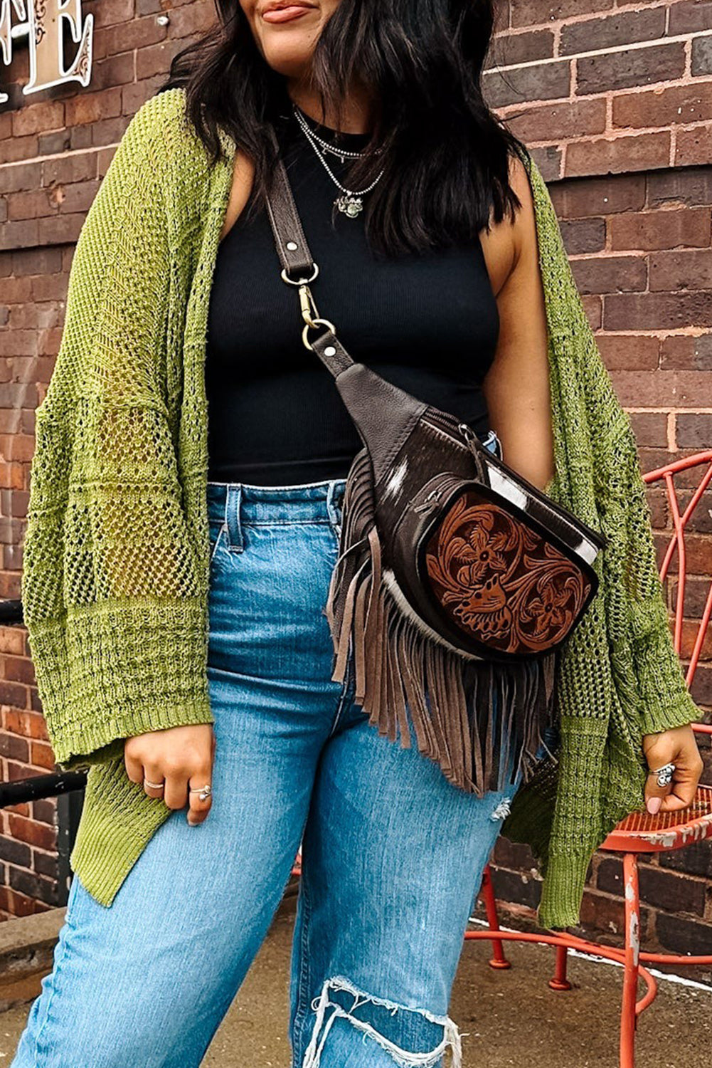 Green Oversized Crochet Cardigan