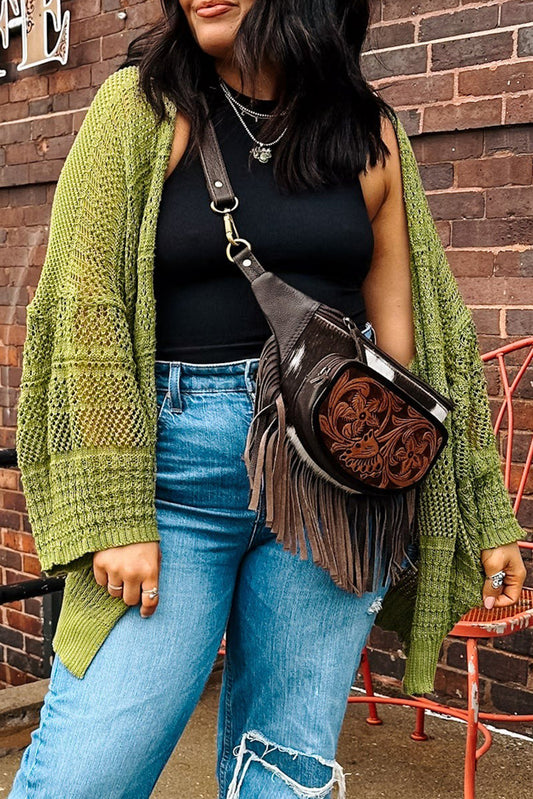 Green Oversized Crochet Cardigan