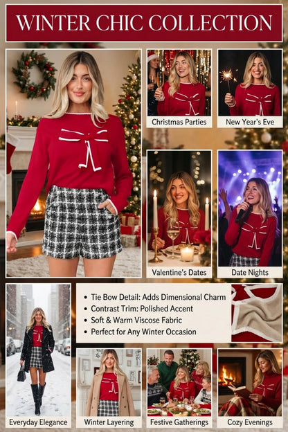 Red Bow Accent Holiday Sweater