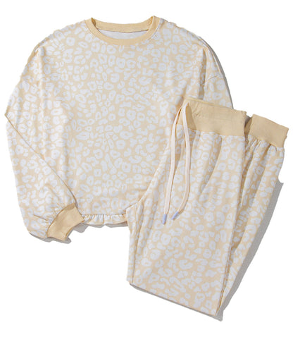 White Cheetah Print Loungewear Set
