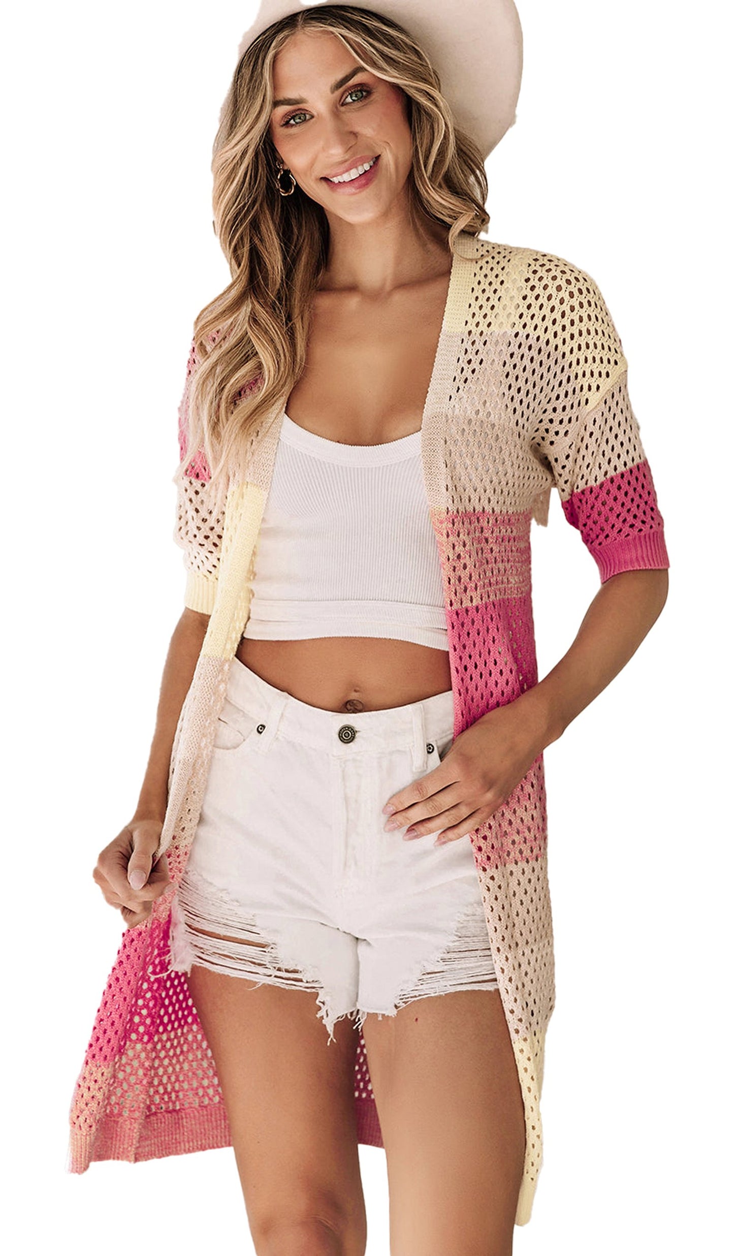 Pink Ombre Knitted Cardigan For Fashionable Style