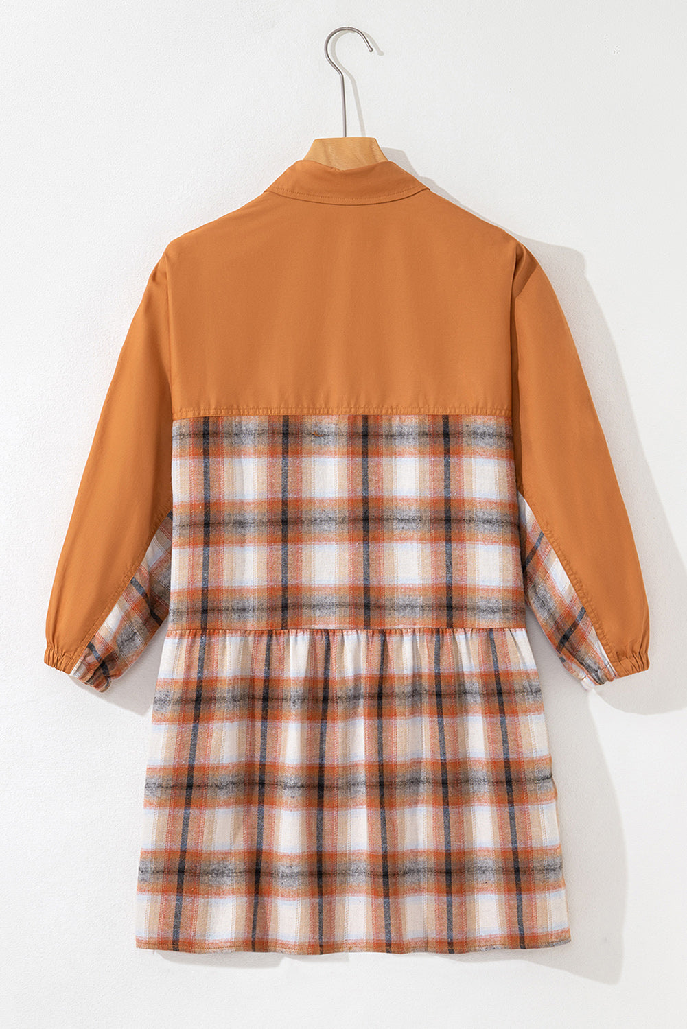 Khaki Plaid Tunic Dress Button Front