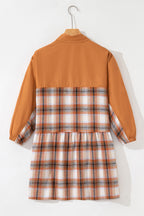 Khaki Plaid Tunic Dress Button Front