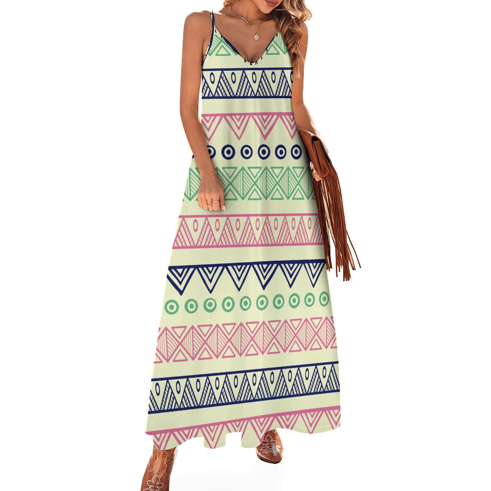Sling Ankle Long Dress Geometric Design Women'S Summer Dress