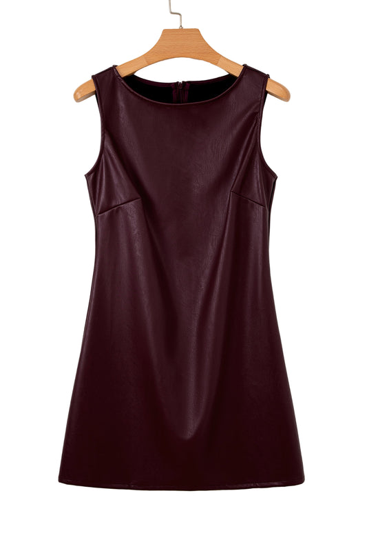 Vegan Leather Mini Dress Sleeveless A-Line