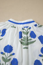 Green Casual Wild Flower Print V Neck 3/4 Sleeve Blouse