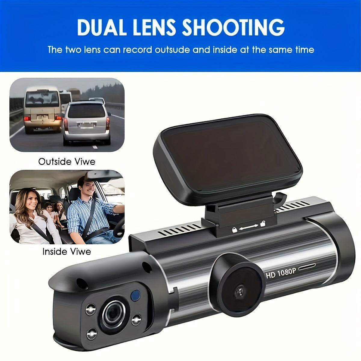 1080p Dual Camera Dash Cam With Night Vision