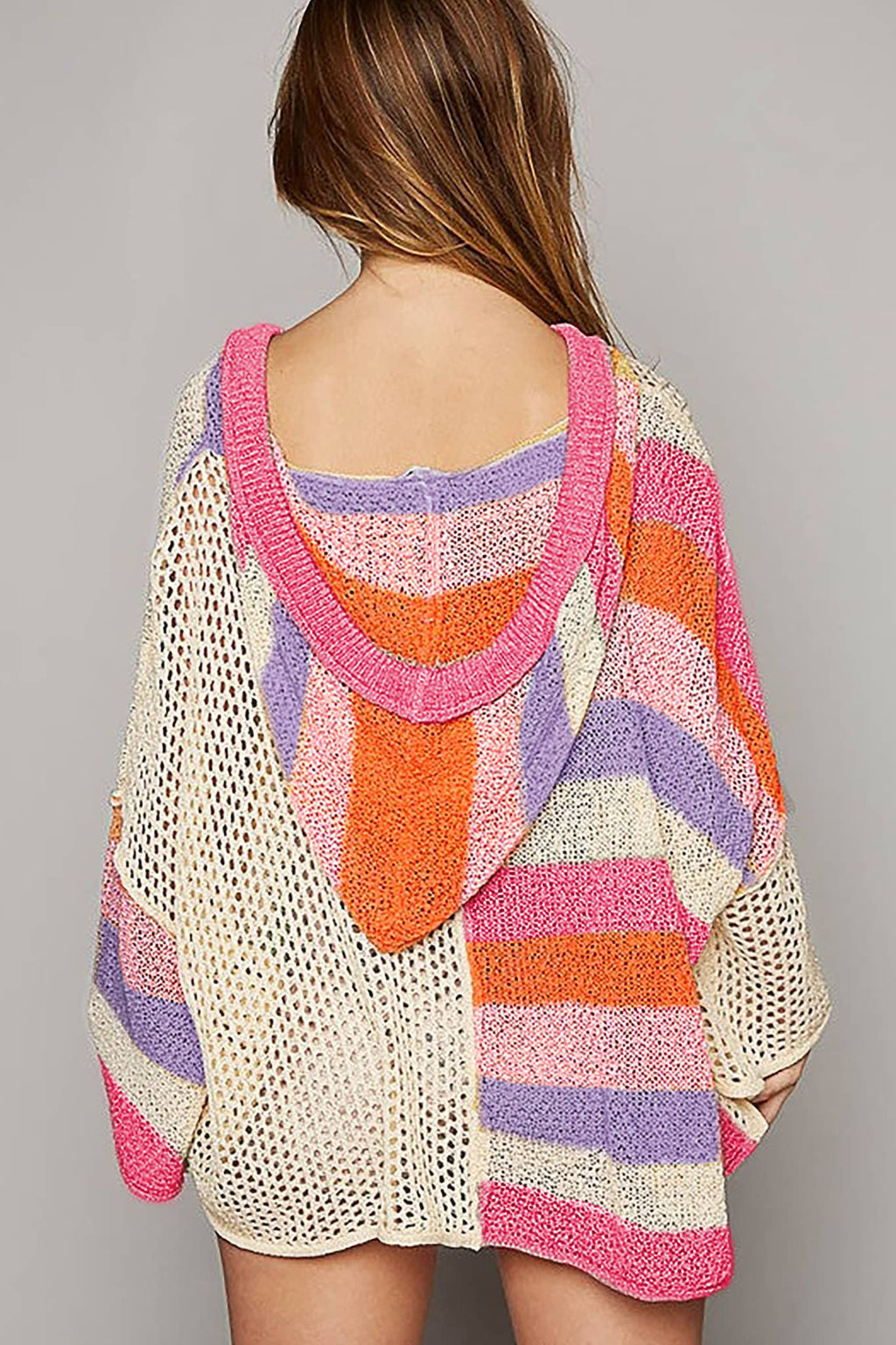 Beige Oversized Colorblock Sweater