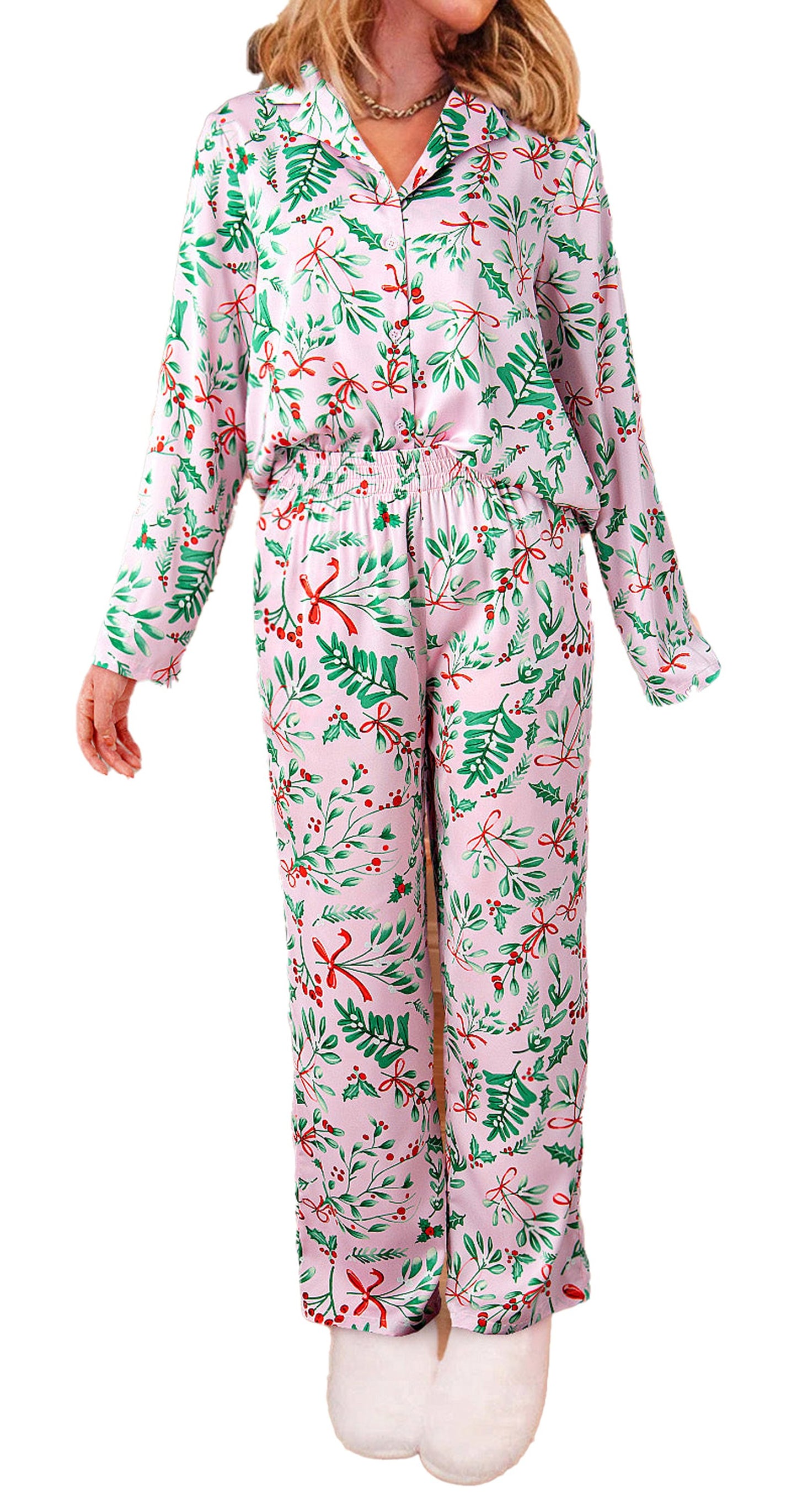 Pink Christmas Pajama Set For Women