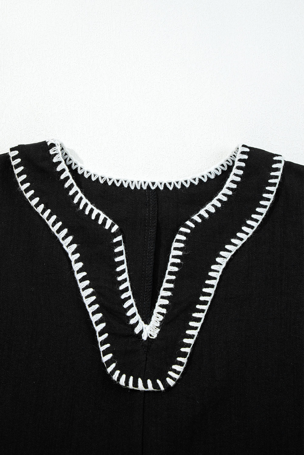 Black Contrast Stitch Mini Dress Tiered V-Neck