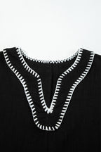 Black Contrast Stitch Mini Dress Tiered V-Neck